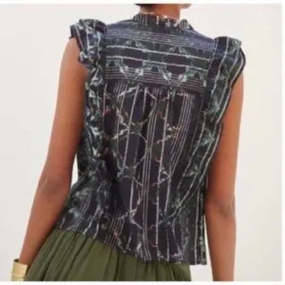 Anthropologie • Pilcro • Black Motif Ruffle Sleeve Button Up Blouse - Picture 2 of 12